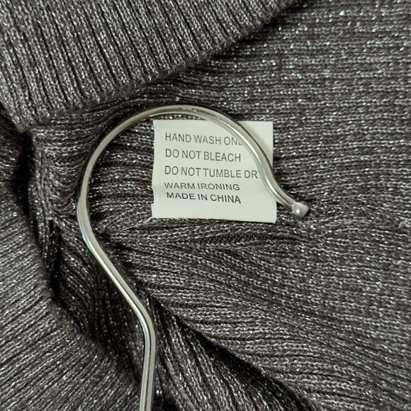 Kaily K Metallic Fleck Turtleneck Gray Ribbed Stretch Balloon Puff Sleeve Top - Picture 10 of 10